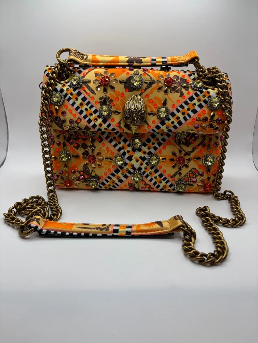Kurt Geiger Orange Floral-Embellished Crossbody Kensington Bag